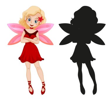 Beyaz arkaplan çiziminde peri karakterleri ve silueti