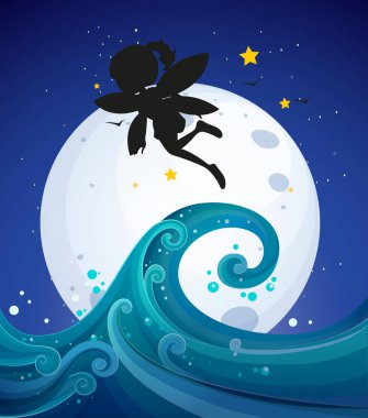 Fairy silhouette in nature background illustration