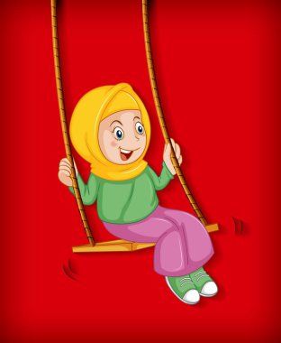 Mutlu Müslüman kız salıncakta sallanıyor.