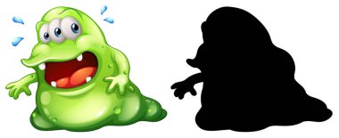 Beyaz arkaplanda silüeti olan bir canavar.