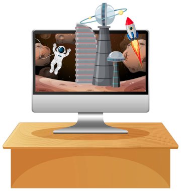 Uzay sahnesi illüstrasyonlu bilgisayar