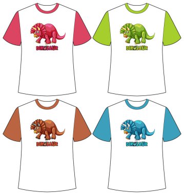 Set of different colour dinosaur screen on t-shirts illustration clipart