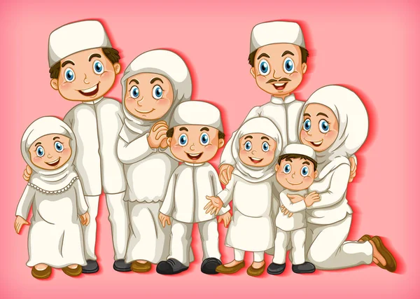 Membre Famille Musulmane Sur Illustration Fond Dégradé Couleur Personnage Bande — Image vectorielle