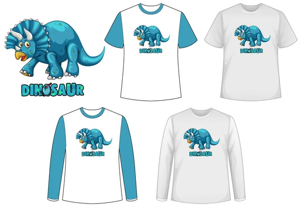 Conjunto Diferentes Tipos Camisa Tema Dinossauro Com Ilustração Logotipo Dinossauro — Vetor de Stock