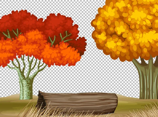 Twee Grote Boom Herfst Transparante Scène Illustratie — Stockvector