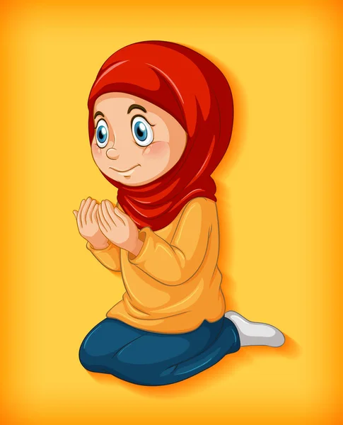 Muchacha Musulmana Práctica Religión Ilustración — Vector de stock