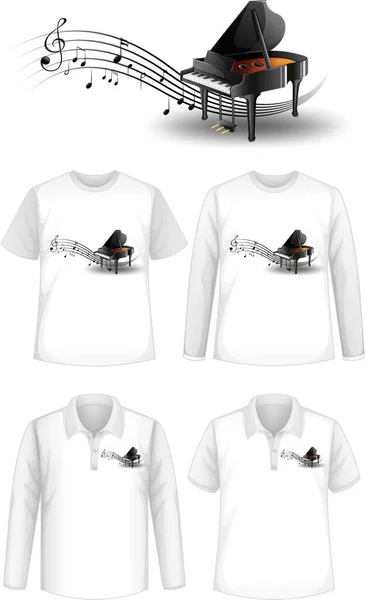 Piyano Müzik Enstrümanları Logo Illüstrasyonlu Tişörtü — Stok Vektör