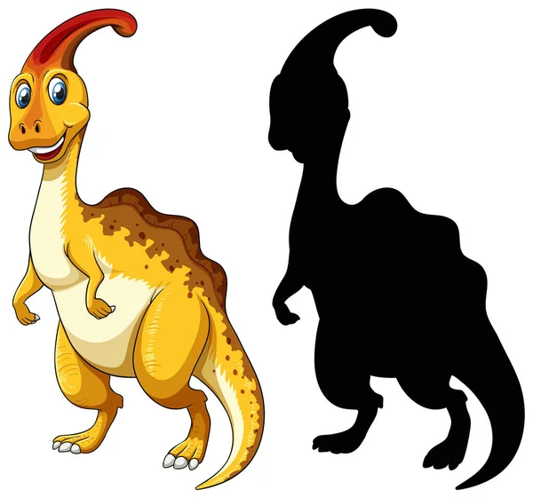 Set Van Dinosaurus Cartoon Karakter Zijn Silhouet Witte Achtergrond Illustratie — Stockvector