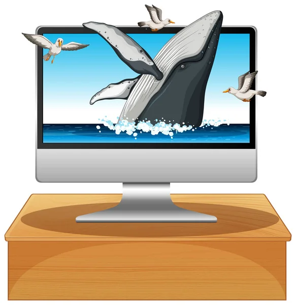 电脑背景图上的座头鲸 — 图库矢量图片