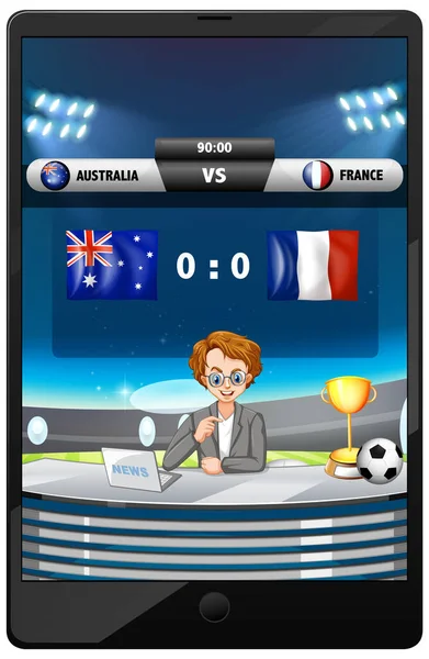 Football Mérkőzés Hírek Tabletta Képernyőn Elszigetelt Illusztráció — Stock Vector