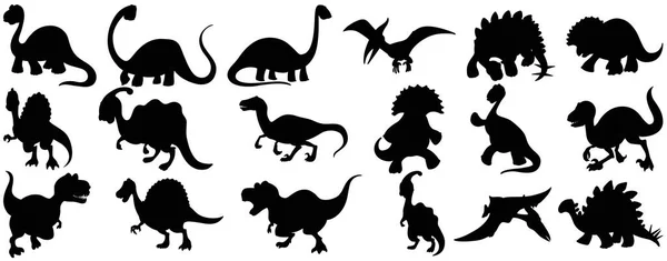 Set Dinosaur Cartoon Character Silhouette Illustration — Stock Vector