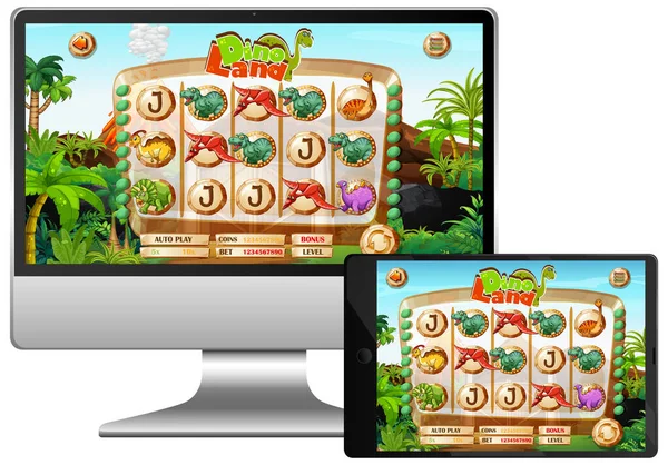 Παιχνίδι Dinosaur Στην Απεικόνιση Οθόνης Υπολογιστή — Διανυσματικό Αρχείο