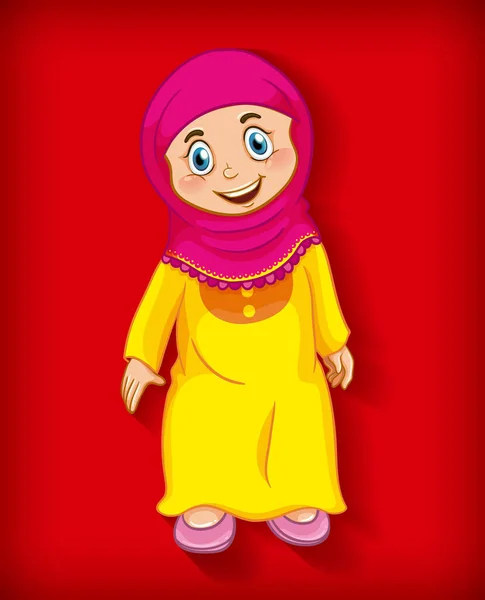 Femmina Musulmana Personaggio Cartone Animato Colore Gradiente Sfondo Illustrazione — Vettoriale Stock