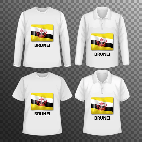 Conjunto Camisas Masculinas Diferentes Com Tela Bandeira Brunei Camisas Ilustração —  Vetores de Stock