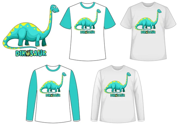 Mock Shirt Met Dinosaurus Cartoon Karakter Illustratie — Stockvector