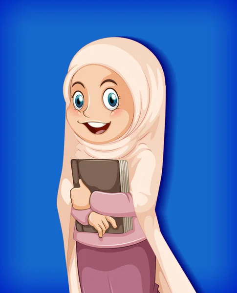 Moslim Meisje Holding Boek Illustratie — Stockvector