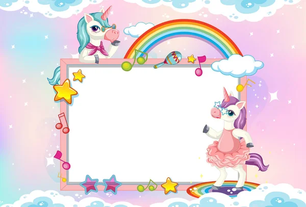 Blank Banner Cute Unicorn Pastel Sky Background Illustration — Stock Vector