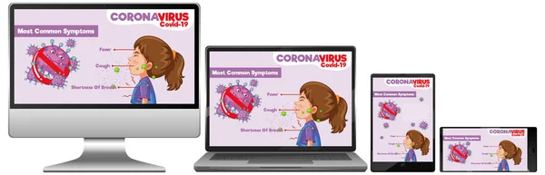 Conjunto Dispositivos Móveis Com Informações Covid Tela Ilustração Desktop —  Vetores de Stock