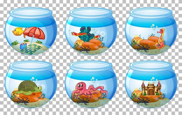 Conjunto Diferentes Tanques Aquário Isolados Sobre Ilustração Fundo Transparente — Vetor de Stock