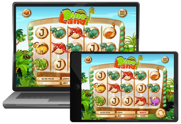 Dinosaurus Spel Laptop Scherm Illustratie — Stockvector