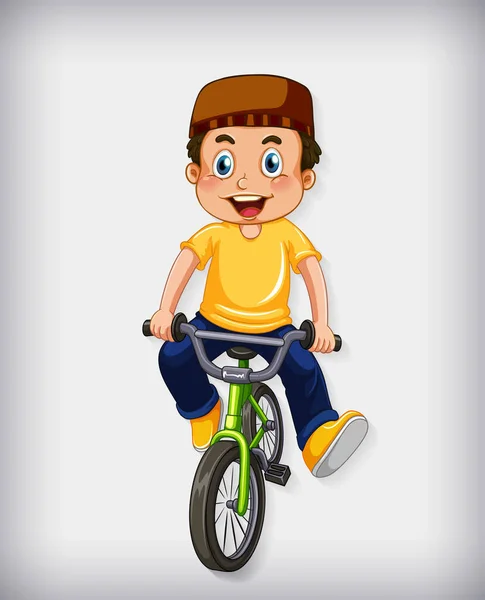 Happy Muslim Boy Riding Bicycle Illustration — Stock Vector