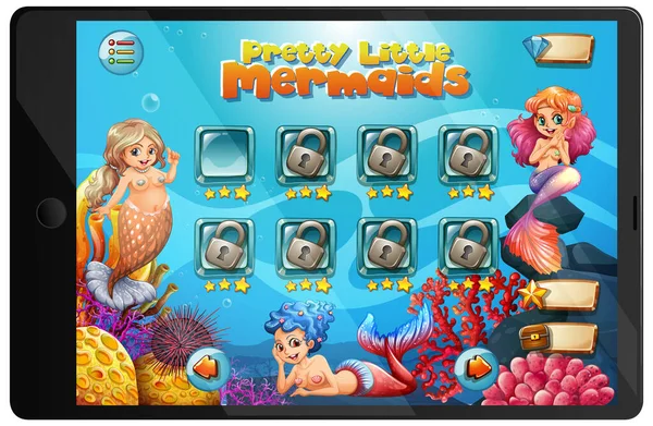 Mermaid Game Tablet Screen Illustration — Stock Vector