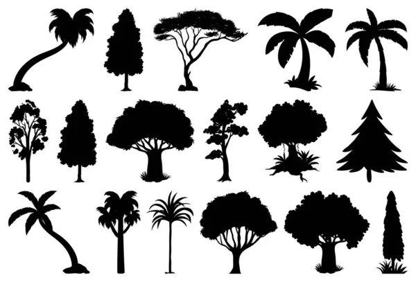 Conjunto Planta Silueta Árbol Ilustración — Archivo Imágenes Vectoriales