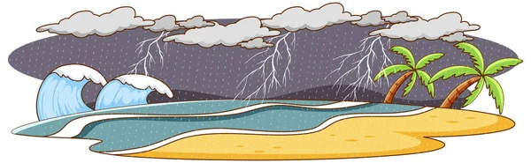 Thunderstorm Disaster Beach Illustration — Stock Vector