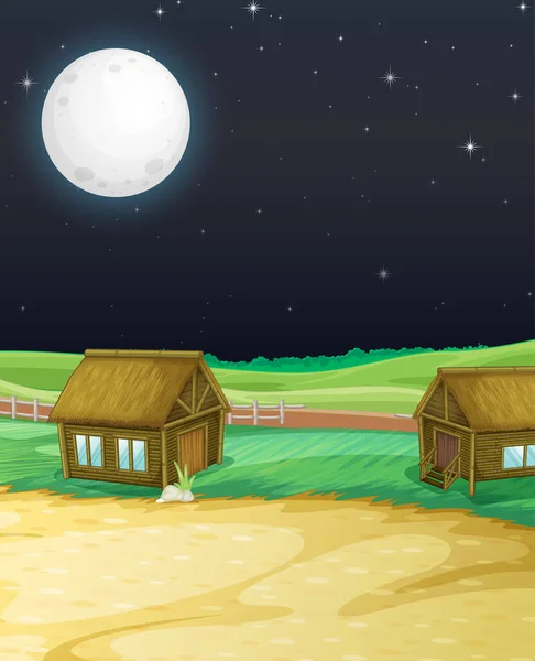 Αγροτική Σκηνή Αχυρώνα Και Μύλος Στη Νυχτερινή Εικονογράφηση — Διανυσματικό Αρχείο
