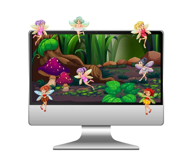 Pixie Fantasia Terra Computer Desktop Illustrazione — Vettoriale Stock