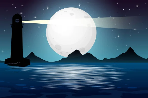 Seascape Night Scene Illustration — Stock Vector