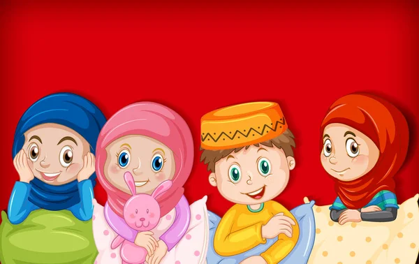 Μουσουλμάνων Παιδιών Εικονογράφηση Χαρακτήρα Κινουμένων Σχεδίων — Διανυσματικό Αρχείο