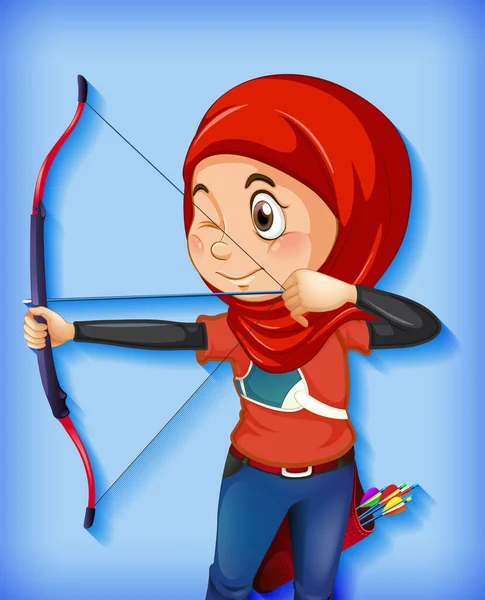 Female Muslim Archer Character Illustration — Stock Vector