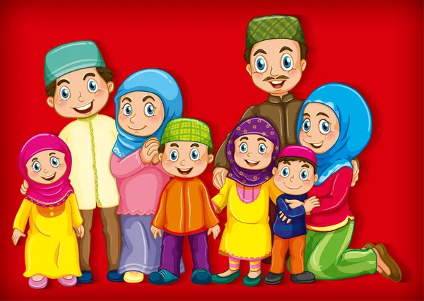 Muslimský Člen Rodiny Kreslený Znak Barva Gradient Pozadí Ilustrace — Stockový vektor