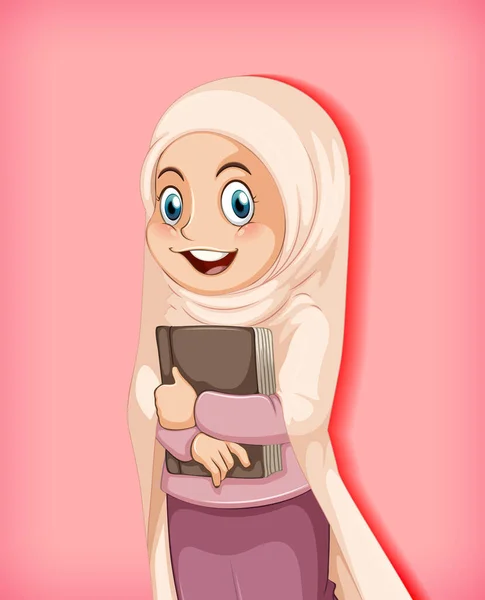 Muslim Girl Holding Book Illustration — Stock Vector