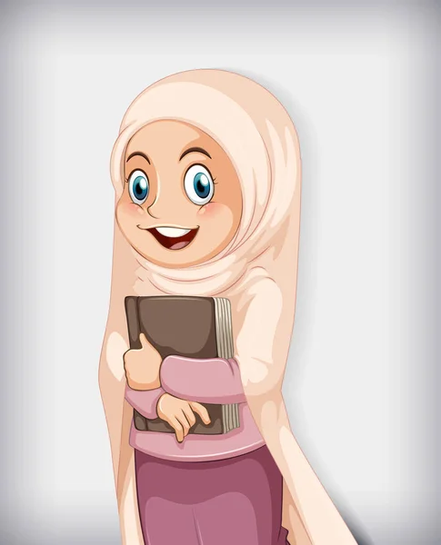 Fille Musulmane Tenant Livre Illustration — Image vectorielle