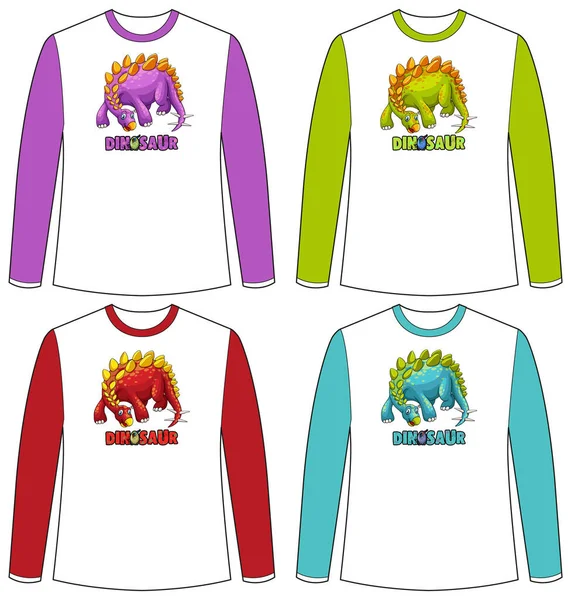 Conjunto Tela Dinossauro Cor Diferente Ilustração Camiseta Manga Longa — Vetor de Stock