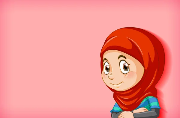 幸せなイスラム教徒の女の子の漫画のキャラクターイラスト — ストックベクタ