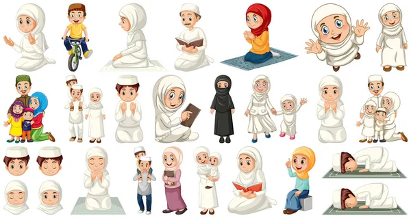 Set Muslim Kids Character Illustration — Stock Vector