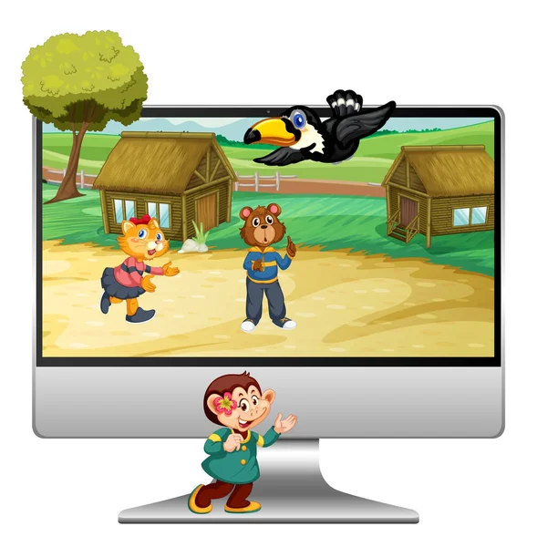 Schattig Dier Computer Achtergrond Illustratie — Stockvector