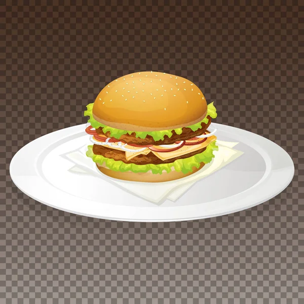 Hamburger Tányéron Átlátszó Háttér Illusztráció — Stock Vector
