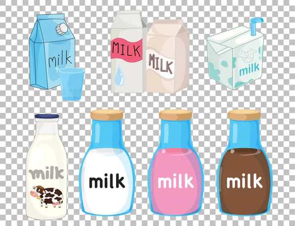 Set Van Verschillende Soorten Melkpakket Geïsoleerd Transparante Achtergrond Illustratie — Stockvector