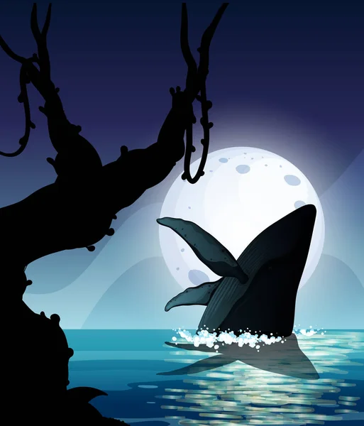 自然の中でザトウクジラのシルエットイラスト — ストックベクタ