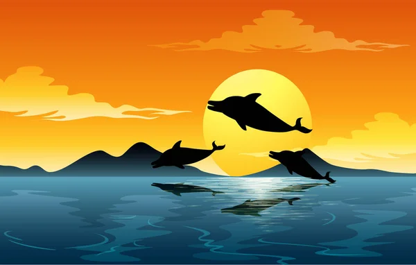 Naturaleza Aire Libre Silueta Puesta Del Sol Escena Ilustración — Vector de stock