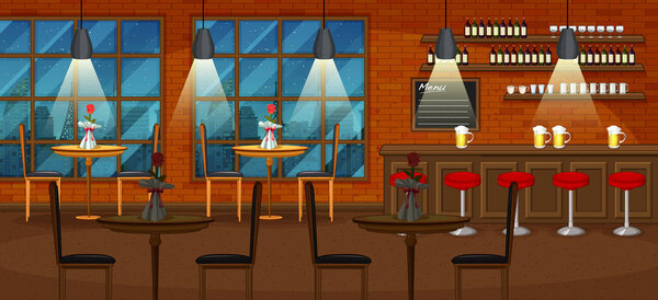 Pub and restaurant background scene illustration