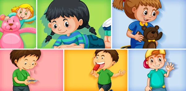 Conjunto Diferentes Personajes Infantiles Diferentes Ilustraciones Fondo Color — Archivo Imágenes Vectoriales
