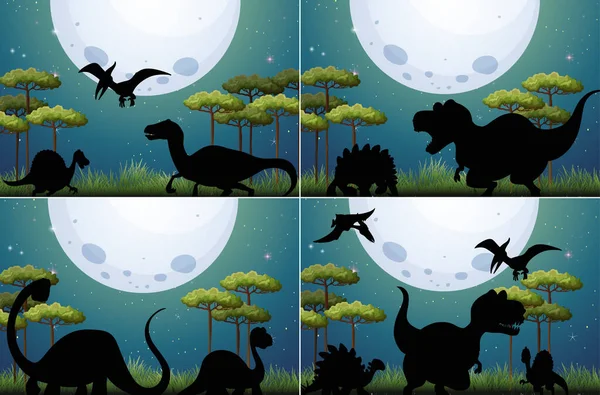 Sada Dinosaurů Přírodě Pozadí Ilustrace — Stockový vektor