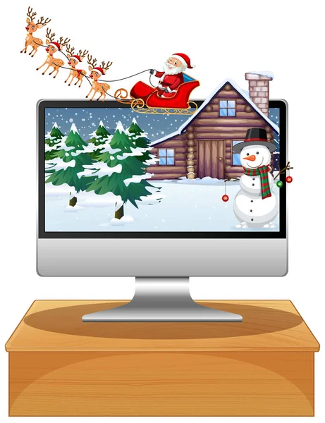 Winter Xmas Computer Screen Desktop Illustration — Stock Vector