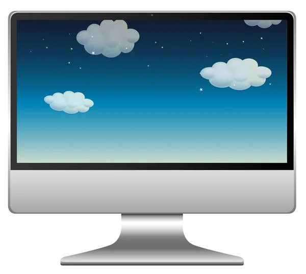 Počítač Oblohou Obrazovce Ilustrace — Stockový vektor