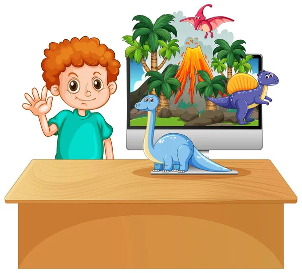 Dinossauro Tela Computador Ilustração Fundo — Vetor de Stock